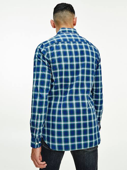 Tommy Hilfiger Shadow Check Slim Fit Gömlek Erkek Mavi | TH360MCP