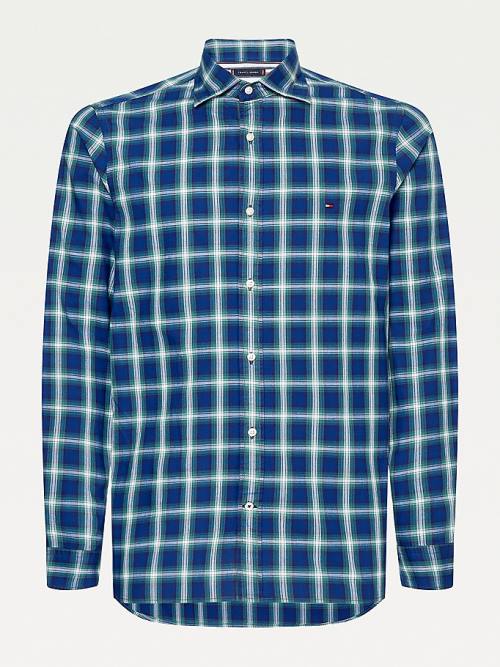 Tommy Hilfiger Shadow Check Slim Fit Gömlek Erkek Mavi | TH360MCP