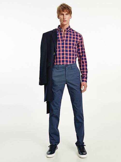 Tommy Hilfiger Shadow Check Slim Fit Gömlek Erkek Mavi | TH649HTI