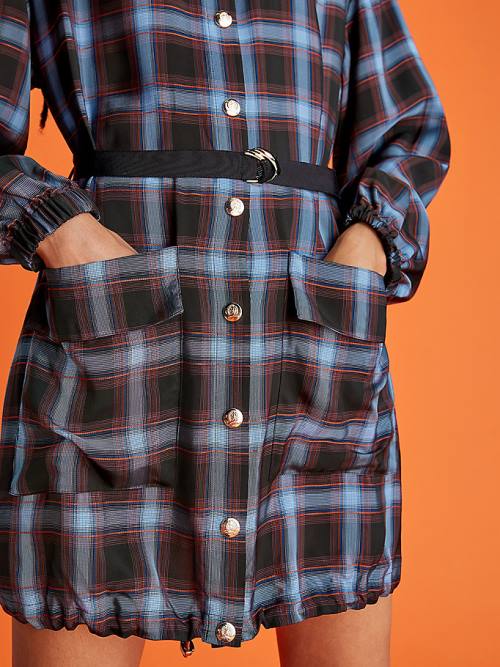 Tommy Hilfiger Shadow Check Viscose Shirt Elbise Kadın Kırmızı | TH391EAK