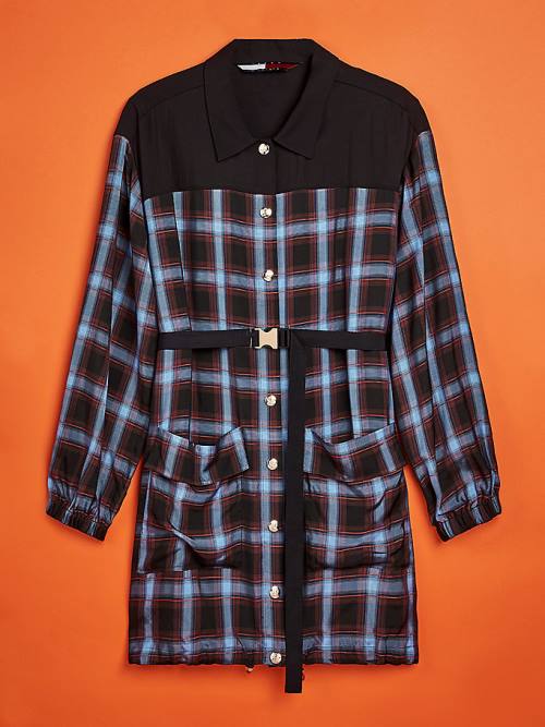 Tommy Hilfiger Shadow Check Viscose Shirt Elbise Kadın Kırmızı | TH391EAK