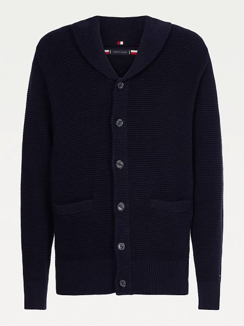 Tommy Hilfiger Shawl Collar Rib-Knit Cardigan Kazak Erkek Mavi | TH106MWS