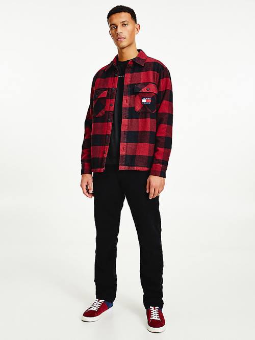 Tommy Hilfiger Sherpa Flannel Oversized Overshirt Gömlek Erkek Kırmızı | TH632NUJ