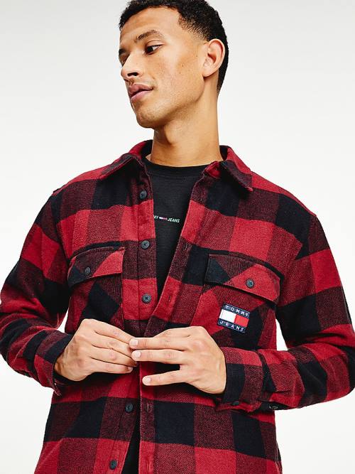 Tommy Hilfiger Sherpa Flannel Oversized Overshirt Gömlek Erkek Kırmızı | TH632NUJ