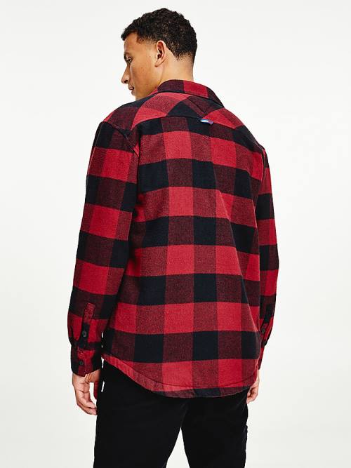 Tommy Hilfiger Sherpa Flannel Oversized Overshirt Gömlek Erkek Kırmızı | TH632NUJ