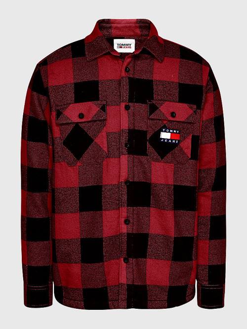 Tommy Hilfiger Sherpa Flannel Oversized Overshirt Gömlek Erkek Kırmızı | TH632NUJ