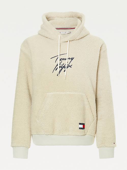 Tommy Hilfiger Sherpa Lounge Kapüşonlu Sweatshirt Kadın Bej Rengi | TH263SDQ