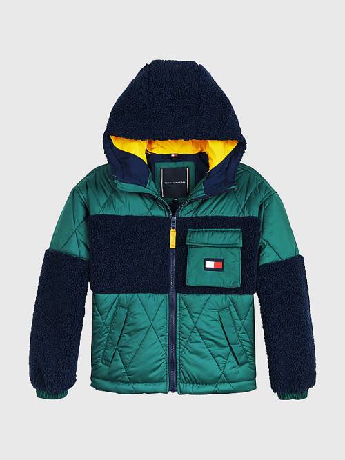 Tommy Hilfiger Sherpa Quilted Mix Kukuletalı Ceket Erkek Çocuk Yeşil | TH147TNQ