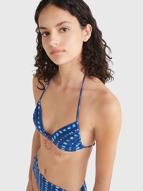 Tommy Hilfiger Shibori Halterneck Triangle Bikini Top Mayo Kadın Mavi | TH468UZS