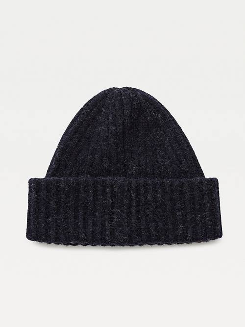 Tommy Hilfiger Signature Alpaca Wool Rib-Knit Beanie Şapka Kadın Mavi | TH367QVB