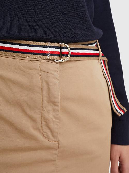 Tommy Hilfiger Signature Belt Chino Mini Etek Kadın Bej Rengi | TH706LVB