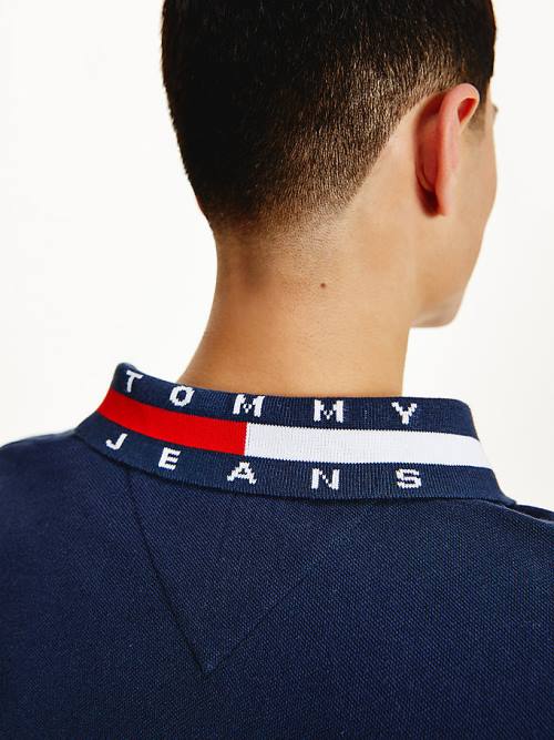 Tommy Hilfiger Signature Collar Regular Long Sleeve Polo Yaka Tişört Erkek Mavi | TH057RHU