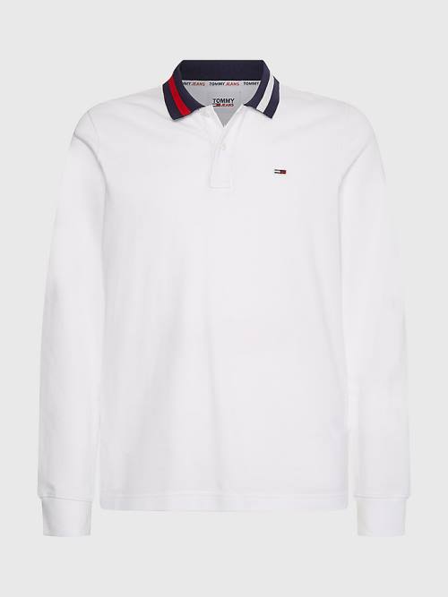 Tommy Hilfiger Signature Collar Regular Long Sleeve Polo Yaka Tişört Erkek Beyaz | TH468QVR