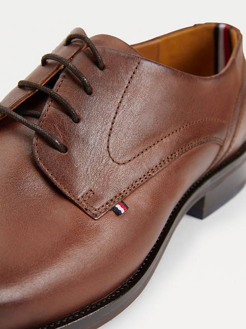 Tommy Hilfiger Signature Deri Derby Elbise Ayakkabı Erkek Kahverengi | TH386GQH