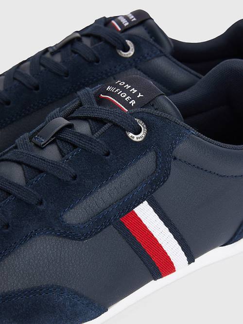 Tommy Hilfiger Signature Deri Mix Cupsole Spor Ayakkabı Erkek Mavi | TH045LXA