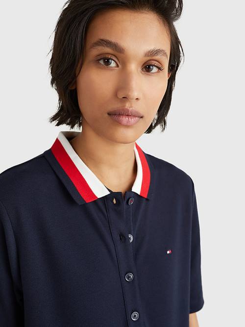 Tommy Hilfiger Signature Detail Half-Sleeve Polo Yaka Tişört Kadın Mavi | TH016SZQ