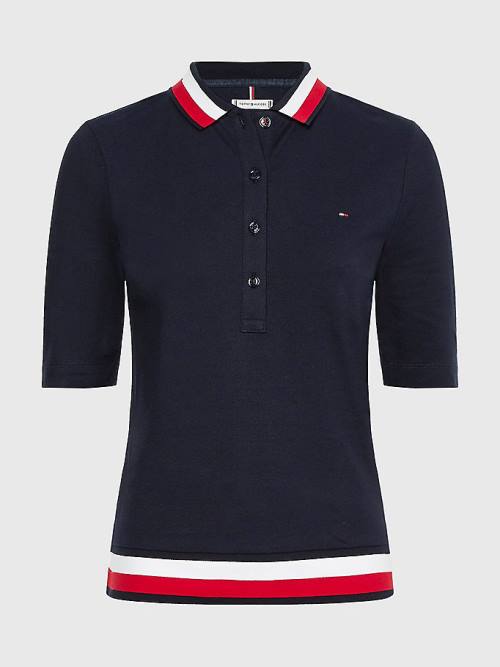 Tommy Hilfiger Signature Detail Half-Sleeve Polo Yaka Tişört Kadın Mavi | TH016SZQ