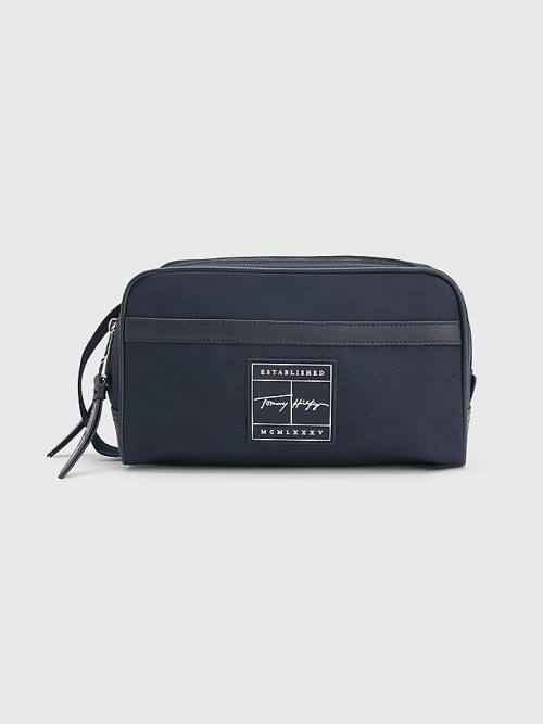 Tommy Hilfiger Signature Double Washbag Çanta Erkek Mavi | TH051SZM