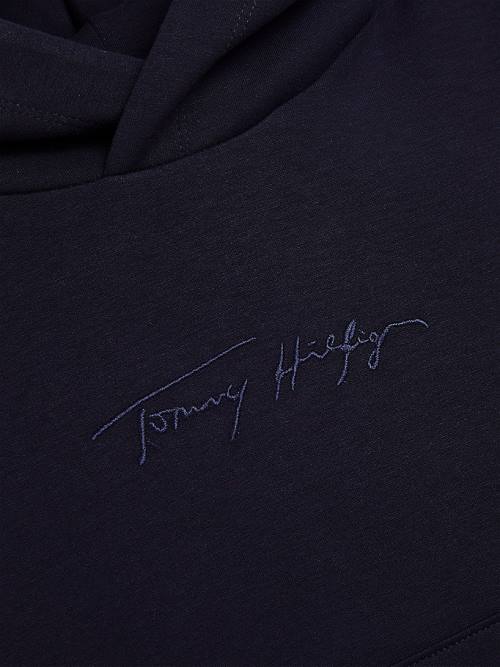 Tommy Hilfiger Signature Embroidery Kapüşonlu Sweatshirt Kiz Çocuk Mavi | TH485YIM