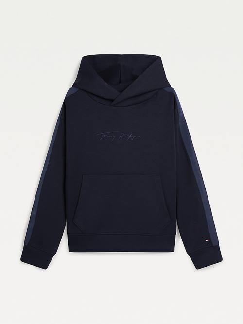 Tommy Hilfiger Signature Embroidery Kapüşonlu Sweatshirt Kiz Çocuk Mavi | TH485YIM