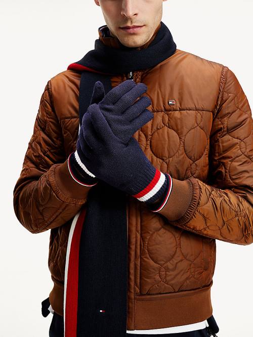 Tommy Hilfiger Signature Fine Knit Wool Gloves Şapka Erkek Mavi | TH601XYN