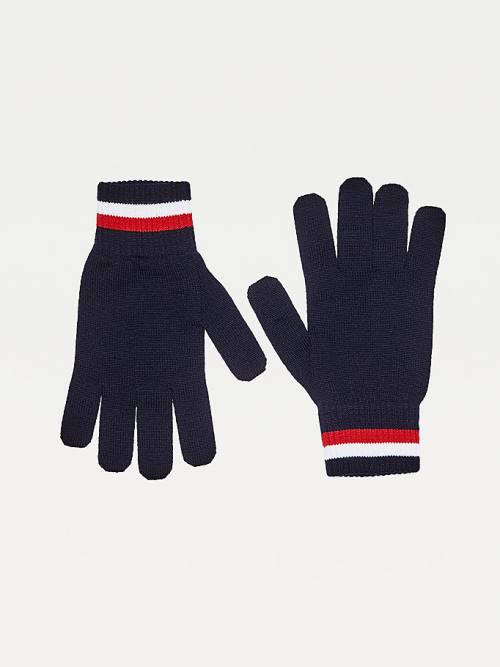 Tommy Hilfiger Signature Fine Knit Wool Gloves Şapka Erkek Mavi | TH601XYN