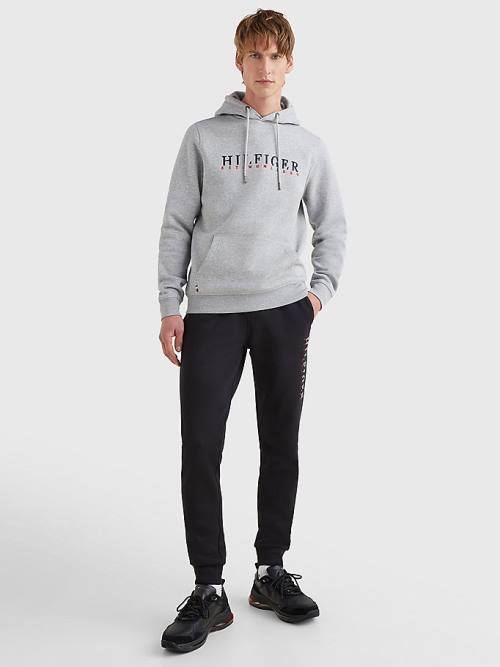 Tommy Hilfiger Signature Flex Fleece Logo Kapüşonlu Sweatshirt Erkek Gri | TH190BSO