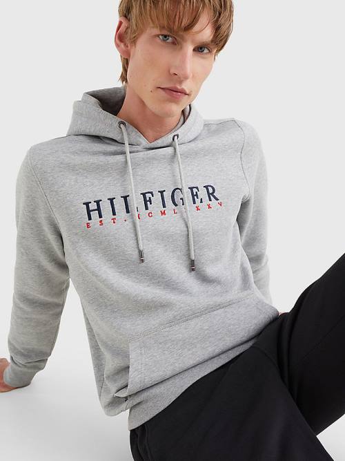 Tommy Hilfiger Signature Flex Fleece Logo Kapüşonlu Sweatshirt Erkek Gri | TH190BSO