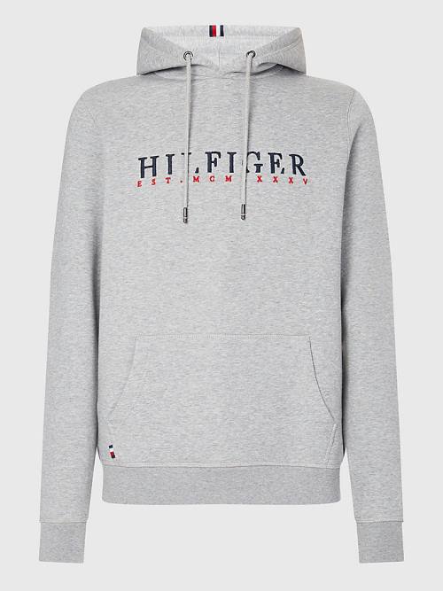 Tommy Hilfiger Signature Flex Fleece Logo Kapüşonlu Sweatshirt Erkek Gri | TH190BSO