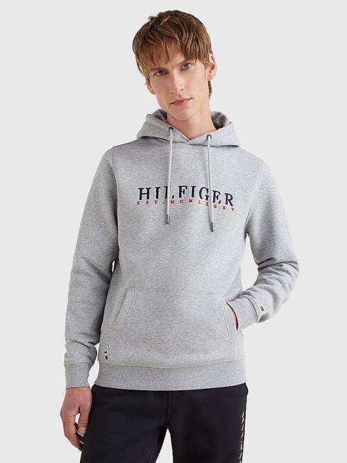 Tommy Hilfiger Signature Flex Fleece Logo Kapüşonlu Sweatshirt Erkek Gri | TH190BSO