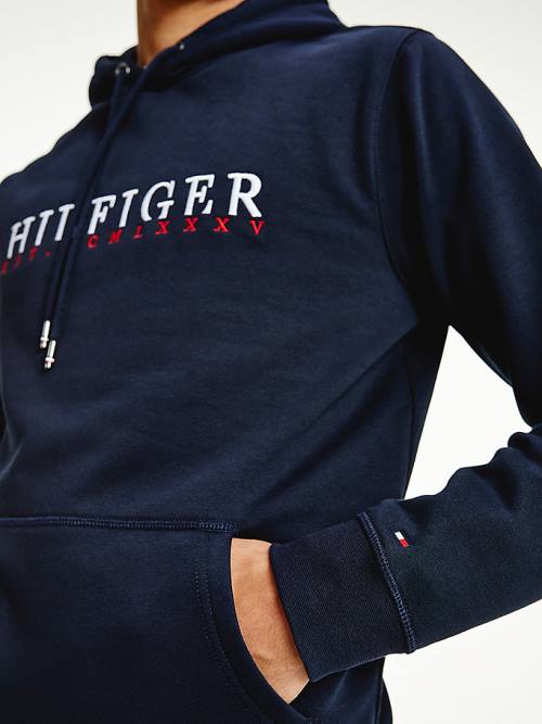 Tommy Hilfiger Signature Flex Fleece Logo Kapüşonlu Sweatshirt Erkek Mavi | TH850WXC