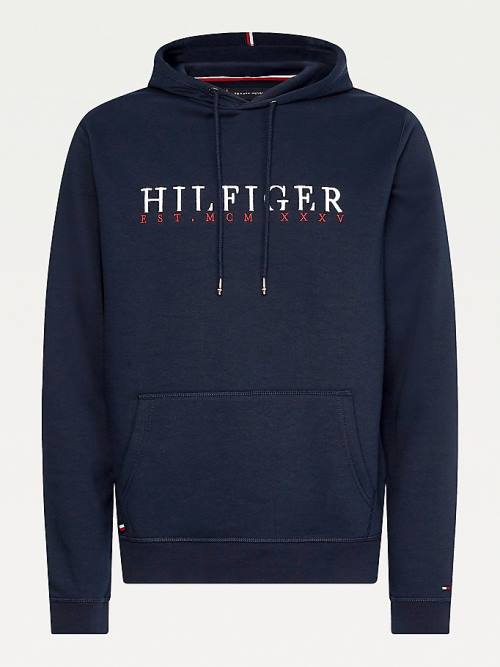 Tommy Hilfiger Signature Flex Fleece Logo Kapüşonlu Sweatshirt Erkek Mavi | TH850WXC