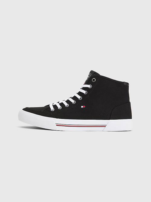 Tommy Hilfiger Signature Kanvas Mid Cut Cut Cut-Top Spor Ayakkabı Erkek Siyah | TH539FIM