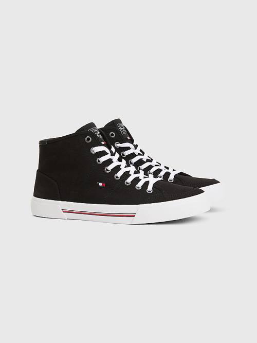 Tommy Hilfiger Signature Kanvas Mid Cut Cut Cut-Top Spor Ayakkabı Erkek Siyah | TH539FIM