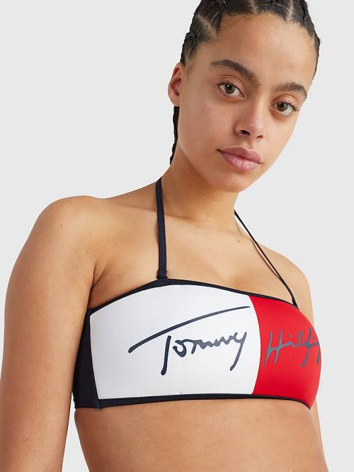 Tommy Hilfiger Signature Logo Bandeau Bikini Top Mayo Kadın Mavi | TH214NPA