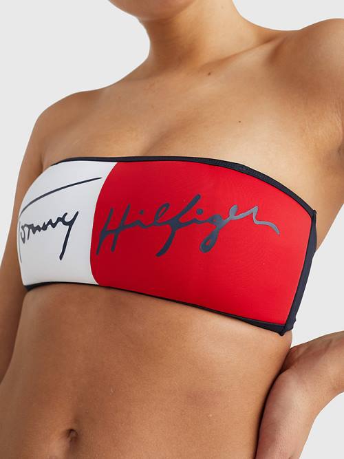 Tommy Hilfiger Signature Logo Bandeau Bikini Top Mayo Kadın Mavi | TH214NPA