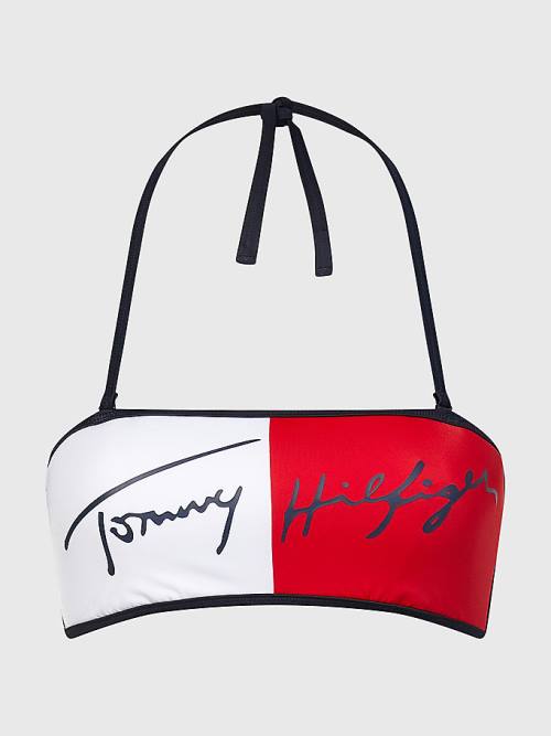 Tommy Hilfiger Signature Logo Bandeau Bikini Top Mayo Kadın Mavi | TH214NPA