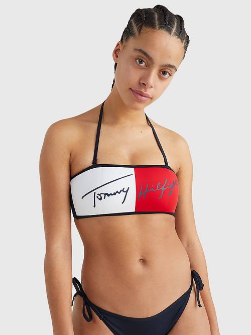 Tommy Hilfiger Signature Logo Bandeau Bikini Top Mayo Kadın Mavi | TH214NPA