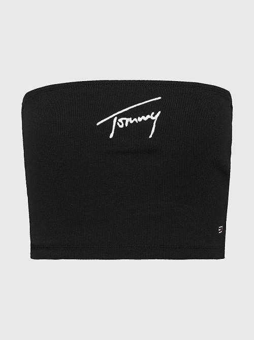 Tommy Hilfiger Signature Logo Cropped Tube Top Tişört Kadın Siyah | TH075EOW