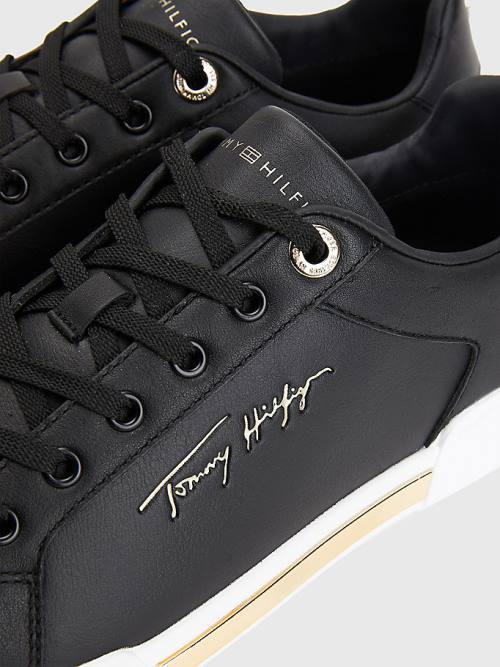 Tommy Hilfiger Signature Logo Deri Cupsole Spor Ayakkabı Kadın Siyah | TH160WMK