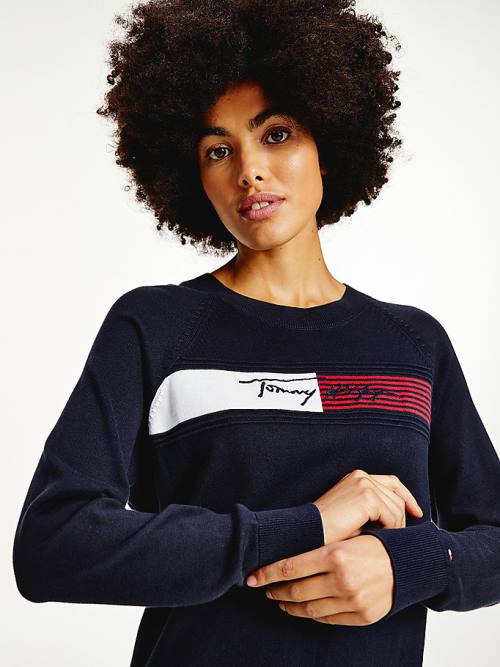 Tommy Hilfiger Signature Logo Embroidery Knit Elbise Kadın Mavi | TH214CBO