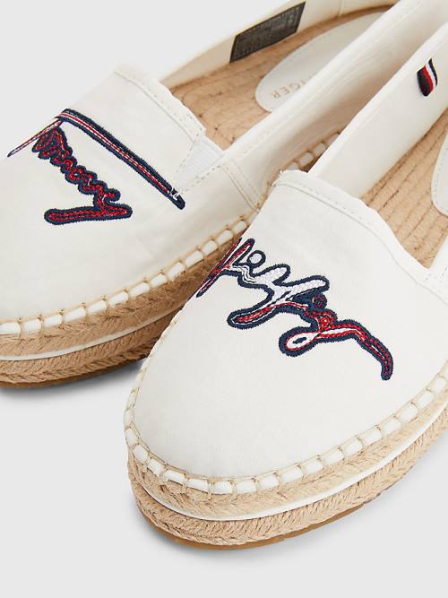 Tommy Hilfiger Signature Logo Espadrilles Loafer Ayakkabı Kadın Beyaz | TH268FSE