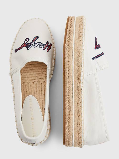 Tommy Hilfiger Signature Logo Espadrilles Loafer Ayakkabı Kadın Beyaz | TH268FSE