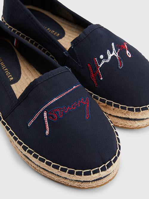 Tommy Hilfiger Signature Logo Espadrilles Loafer Ayakkabı Kadın Mavi | TH438YBS