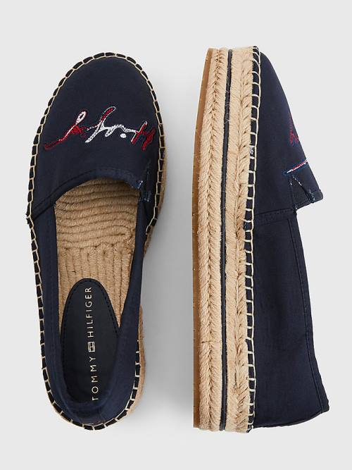 Tommy Hilfiger Signature Logo Espadrilles Loafer Ayakkabı Kadın Mavi | TH438YBS