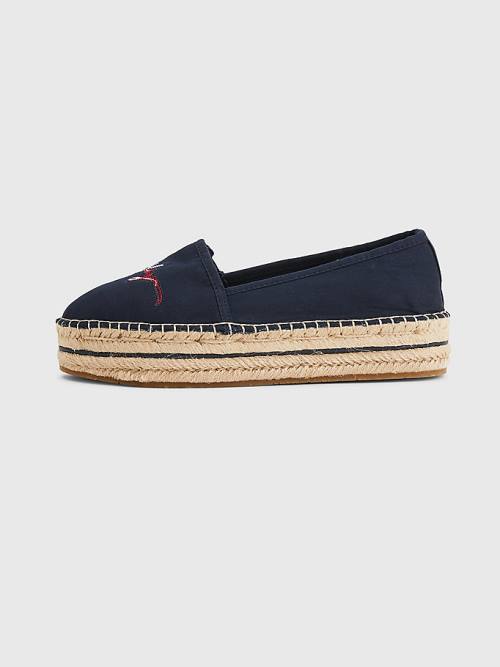 Tommy Hilfiger Signature Logo Espadrilles Loafer Ayakkabı Kadın Mavi | TH438YBS