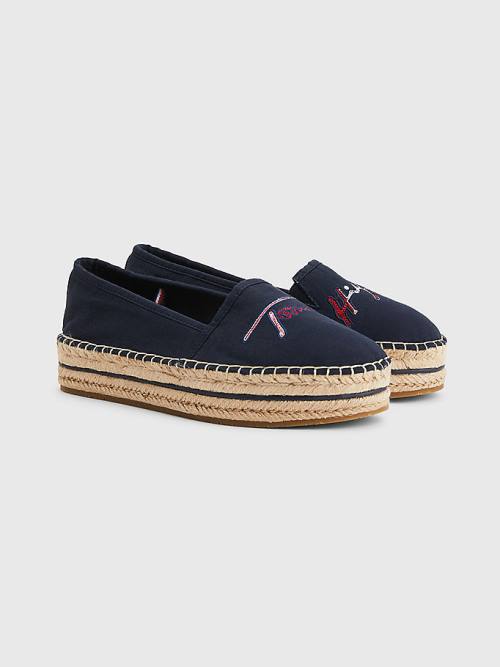 Tommy Hilfiger Signature Logo Espadrilles Loafer Ayakkabı Kadın Mavi | TH438YBS