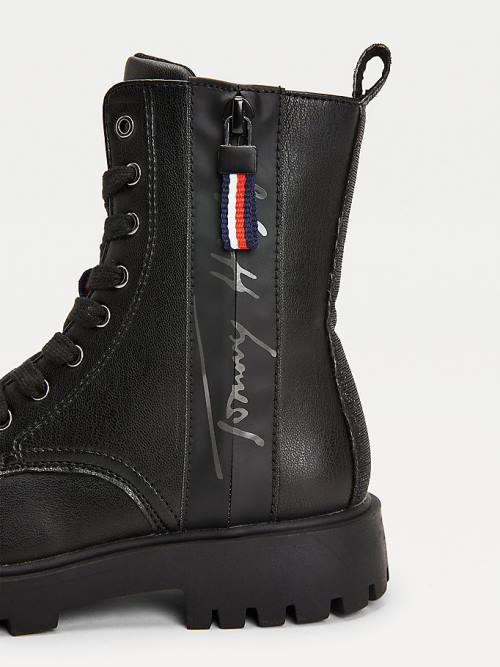 Tommy Hilfiger Signature Logo Krampon Dantel-Up Bot Kiz Çocuk Siyah | TH709LQF