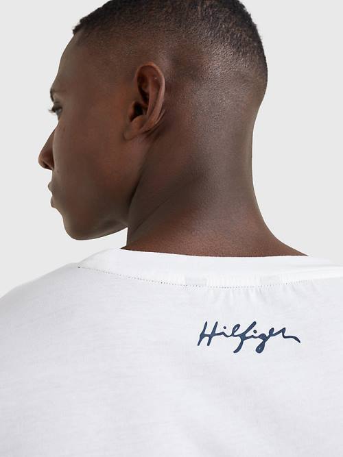 Tommy Hilfiger Signature Logo Organic Pamuklu Mayo Erkek Beyaz | TH035DBL