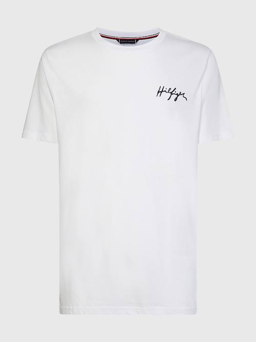 Tommy Hilfiger Signature Logo Organic Pamuklu Mayo Erkek Beyaz | TH035DBL